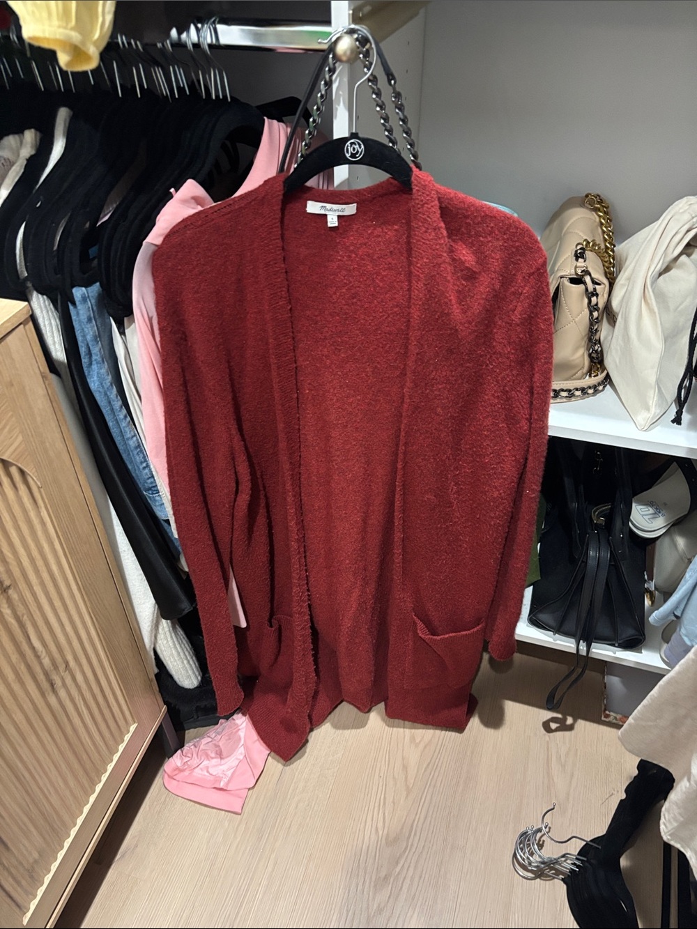 Madewell Cozy Open-Front Cardigan in Deep Red